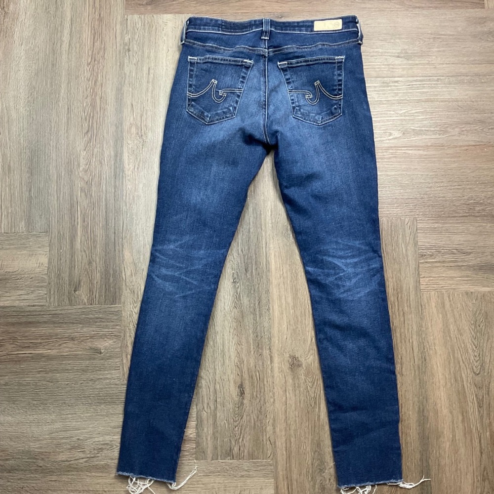 AG Adriano Goldschmied Skinny Ankle Jeans Womens 26 Blue Dark Wash Raw Hem Slit - Picture 4 of 10